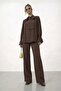 Tie Collar Spanish Sleeve Blouse and Wide Leg Pants Set - 2