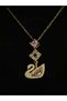 316L Steel Pink Stone Detail Swan Pendant/Gold - 3