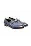Dark Blue Antique Color Laceless Genuine Leather Men's Shoes
