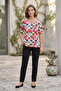 Women's Plus Size Lycra Crew Neck Stone Mix Patterned Short Sleeve Mom T-Shirt Combed Cotton Blouse - 5