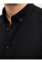 Men's Linen Fabric Oversize Long Sleeve Comfortable Fit Shirt - Black - 3