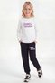 Long Sleeve Round Neck Printed Detailed Girls' Top and Bottom Set - 2