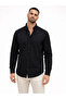 Men's Linen Fabric Oversize Long Sleeve Comfortable Fit Shirt - Black - 5