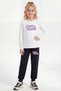 Long Sleeve Round Neck Printed Detailed Girls' Top and Bottom Set