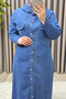 Women's Clothing Plus Size Buttoned Hooded Full Length Denim Dress - 4