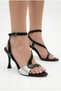 Women's Black Patent Leather Design Silver Crocodile Detailed Thin High Heeled Evening Dress Shoes - 7