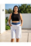 Plus Size Elastic High Waist Denim Pocket Knee Length Women's Shorts - 2