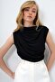 Women's Black High Collar Shoulder Draped Sleeveless Sandy Blouse ALC-X10021 - 2