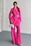 Women's Double Blazer Jacket and Palazzo Pants - 3 Belted Blazer Jacket with Gold Buckle Double Breasted Cut