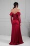 Women's Boat Neck Lace Sleeve Lined Long Satin Dress - 4