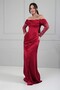 Women's Boat Neck Lace Sleeve Lined Long Satin Dress - 3