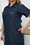 Plus Size Polo Collar Cotton Jean Dress - 7