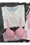 Women's Jacquard Bow Patterned Short Sleeve Pajama Set with Underwear - 4
