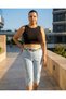 Plus Size Belted High Waist Wide Leg Pocket Denim Women's Capri - 2