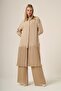 Women's Chiffon Detail Suit Beige 31331 - 4