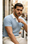 Men's Patterned Short Sleeve Knitwear T-Shirt - 100% Cotton Acrylic - 3