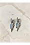 Silver Color Turquoise Lightning Motif Zircon Stone Dangle Steel Earrings - Tarnish Resistant - 3
