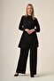 Women's Jacquard Belt Detailed Double Suit Set Black 31328