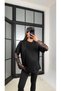 Women's Black Lace Sleeve Detailed Oversize T-Shirt Long Sleeve Stylish Blouse - 2