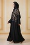2 Pieces Full Black Embroidered Abaya Set For Women Nida Fabric With Inner Muslim Hijab Abaya Dress - 3