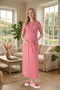 New Season Pomegranate Flower Summer Full Length Jacquard Buttoned Short Sleeve Maternity Nightgown Set - 4