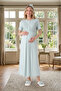 New Season Mint Green Summer Full Length Jacquard Buttoned Short Sleeve Maternity Nightgown Set - 4