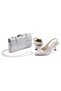 Women's Silver 5 cm Thin Galvanized Heels, Comfortable Stiletto and Stylish Bag Combination - 8