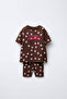Girl's Cotton Brown Floral Patterned T-Shirt Leggings Set