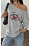 Los Angeles Palm Tree Printed Oversized Women's Boat Neck T-Shirt