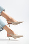 Kate Beige Patent Leather 3 cm Heeled Pointed Toe Heeled Shoes - 2