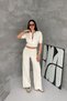 Women's Cream Knitwear Set Zippered Top High Waist Wide Leg Pants Bottom Top Set - 6
