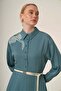 Women's Comfortable Fit Dress with Processing Details Petrol 31327 - 4