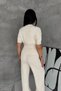 Women's Cream Knitwear Set Zippered Top High Waist Wide Leg Pants Bottom Top Set - 8