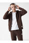 Xside Brown Hooded Men's Zipper Sweatshirt
