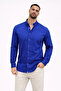 Men's Linen Fabric Oversize Long Sleeve Comfortable Fit Shirt - Cobalt Blue