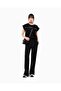 Women's Cotton Round Neck Logo Stripe Patterned Short Sleeve Black T-Shirt - 2