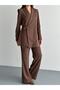 Brown Cassi Belt Detailed Long Sleeve Jacket and Pants Set Tns-4452 - 3
