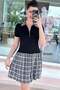 Plaid Garnished Modal Dress 6Y090 - 3