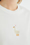 Duck Embroidered Crew Neck Casual T-Shirt - 2