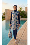 Women's Geometric Pattern Closed Water Repellent 5 Piece Hijab Pool Sea Swimsuit Set-Beach Bag Gift_2307 - 4