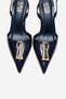 Yvella Navy Blue Patent Leather Print Buckle Pointed Toe Women's Heeled Shoes - 2