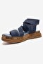 Lorentis Denim Blue Suede Genuine Leather Double Buckle Women's Sandals - 6
