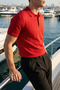 Surin Premium Cotton Knitwear Polo Collar Regular Fit Men's Red T-Shirt - 5