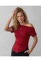 New Product Women's Cotton Fabric Gathered Detailed Asymmetrical Cut Off Shoulder Blouse - 2
