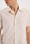 Cream Comfort Fit Classic Collar Short Sleeve Shirt - 3