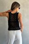 Crochet Detailed Lace-Up Knitwear Crop Top - 2