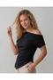 New Product Women's Cotton Fabric Gathered Detailed Asymmetrical Cut Off Shoulder Blouse - 2