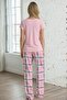 Happy Printed Plaid Bottom Women's Pajama Set – Pink Comfortable Series - 2