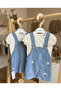 Girl's Daisy Patterned Denim Salopet Dress - 2