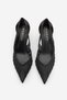 Women's Stiletto Pointed Toe Ribbon Detailed Mesh Classic Heeled Shoes Koriva Black Satin - 5